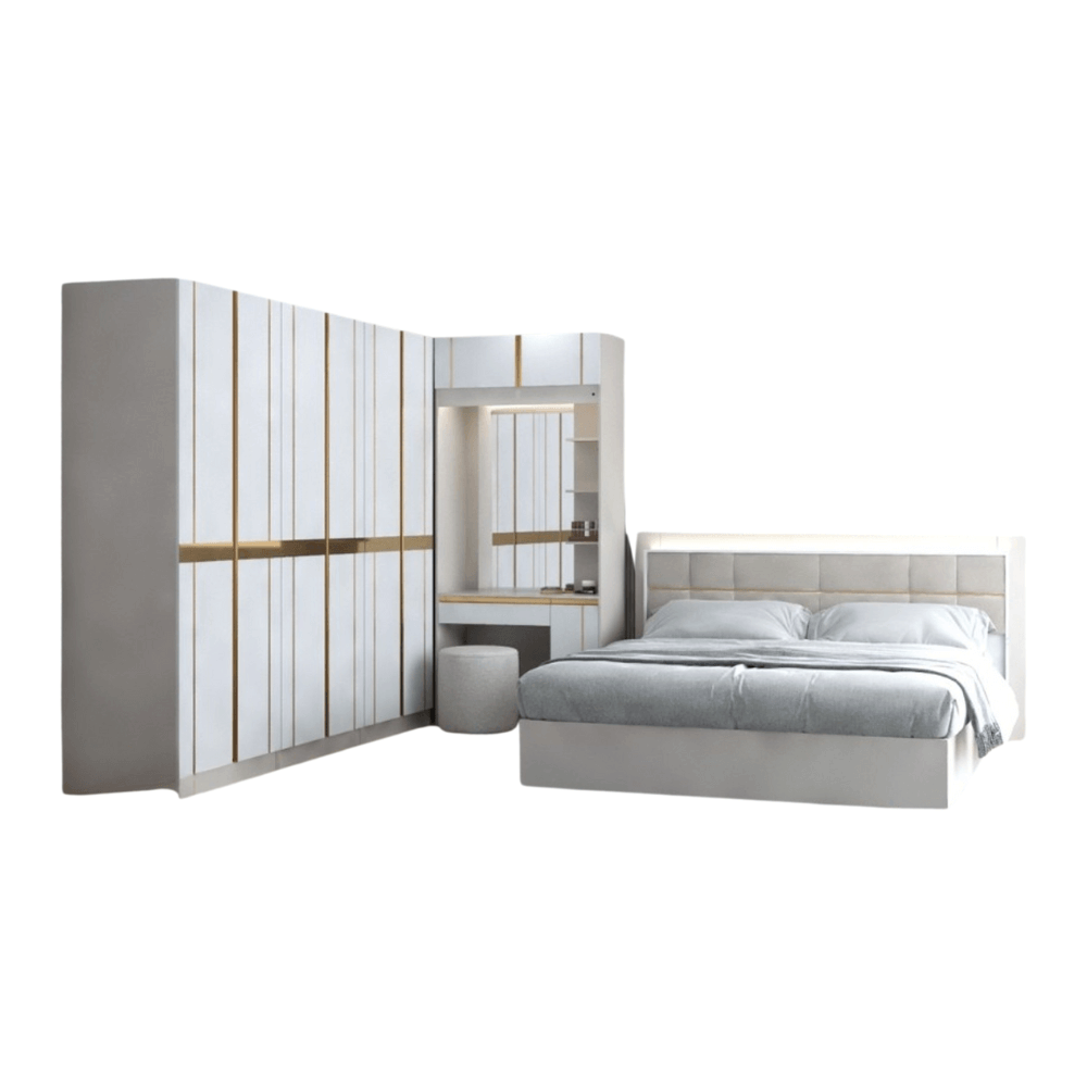ชุดห้องนอน + ที่นอน PVC 6 ฟุต WISDOM DESIGN FURNITURE รุ่น RACHEL80/80/80 สีขาว/ครีม